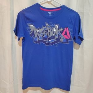 Reebok Boy's Graffiti Blue With Pink Accents T-shirt